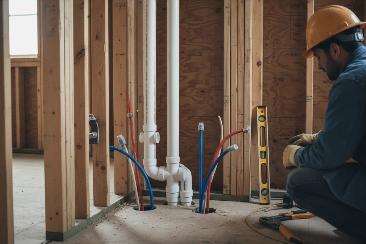 Drain and supply rough-in during Sump Pump Repair in Mingo